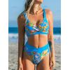 CUPSHE Women’s Bikini Sets Two Piece Swimsuit High Waisted Twisted V Neck Adjustable Straps Swimwear(Blue/Paisley)