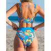 CUPSHE Women’s Bikini Sets Two Piece Swimsuit High Waisted Twisted V Neck Adjustable Straps Swimwear(Blue/Paisley)