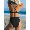 CUPSHE Women’s Bikini Sets Two Piece Swimsuit High Waisted Underwire Adjustable Crisscross Straps Lace Detail(Black 02)