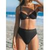 CUPSHE Women’s Bikini Sets Two Piece Swimsuit High Waisted Underwire Adjustable Crisscross Straps Lace Detail(Black 02)