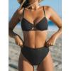CUPSHE Women’s Bikini Sets Two Piece Swimsuit High Waisted Underwire Adjustable Crisscross Straps Lace Detail(Black 02)