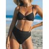 CUPSHE Women’s Bikini Sets Two Piece Swimsuit High Waisted Underwire Adjustable Crisscross Straps Lace Detail(Black 02)