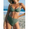 CUPSHE Women’s Bikini Sets Two Piece Swimsuit High Waisted Underwire Adjustable Crisscross Straps Lace Detail(Olivia Green)