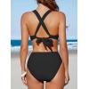 CUPSHE Women’s Bikini Sets Two Piece Swimsuit High Waisted V Neck Crisscross Back Self Tie Color Block Wide Straps(Black)