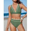 CUPSHE Women’s Bikini Sets Two Piece Swimsuit High Waisted V Neck Crisscross Back Self Tie Color Block Wide Straps(Green)