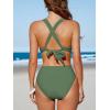 CUPSHE Women’s Bikini Sets Two Piece Swimsuit High Waisted V Neck Crisscross Back Self Tie Color Block Wide Straps(Green)