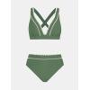 CUPSHE Women’s Bikini Sets Two Piece Swimsuit High Waisted V Neck Crisscross Back Self Tie Color Block Wide Straps(Green)
