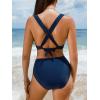 CUPSHE Women’s Bikini Sets Two Piece Swimsuit High Waisted V Neck Crisscross Back Self Tie Color Block Wide Straps(Navy Blue)