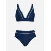 CUPSHE Women’s Bikini Sets Two Piece Swimsuit High Waisted V Neck Crisscross Back Self Tie Color Block Wide Straps(Navy Blue)