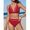 CUPSHE Women’s Bikini Sets Two Piece Swimsuit High Waisted V Neck Crisscross Back Self Tie Color Block Wide Straps(Vivid Red)