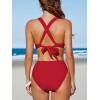CUPSHE Women’s Bikini Sets Two Piece Swimsuit High Waisted V Neck Crisscross Back Self Tie Color Block Wide Straps(Vivid Red)