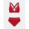 CUPSHE Women’s Bikini Sets Two Piece Swimsuit High Waisted V Neck Crisscross Back Self Tie Color Block Wide Straps(Vivid Red)