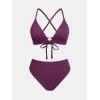 CUPSHE Women’s Bikini Sets Two Piece Swimsuit High Waisted V Neck Crisscross Back Self Tie O Ring(Deep Plum)