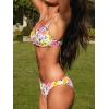 CUPSHE Women’s Bikini Sets Two Piece Swimsuit Low Rise Bathing Suits Ruffled Scoop Neck Crossback Tie Cheeky(Pink Yellow Floral)