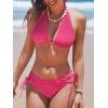 CUPSHE Women’s Bikini Sets Two Piece Swimsuit Plunging Neck Halter Cheeky Bottom Low Rise Strappy Side Tie(Magenta)