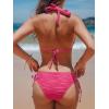 CUPSHE Women’s Bikini Sets Two Piece Swimsuit Plunging Neck Halter Cheeky Bottom Low Rise Strappy Side Tie(Magenta)