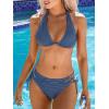 CUPSHE Women’s Bikini Sets Two Piece Swimsuit Plunging Neck Halter Cheeky Bottom Low Rise Strappy Side Tie(Steel Blue)