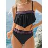 CUPSHE Women’s Bikini Sets Two Piece Swimsuit Ruffled Square Neck Adjustable Straps Bathing Suits Back Hook Stitching(Black/Pink)