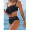 CUPSHE Women’s Bikini Sets Two Piece Swimsuit Ruffled Square Neck Adjustable Straps Bathing Suits Back Hook Stitching(Black/Pink)