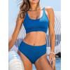 CUPSHE Women’s Bikini Sets Two Piece Swimsuit Scoop Neck High Waisted Back Strappy Midkini(Navy Blue)