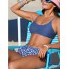 CUPSHE Women’s Bikini Sets Two Piece Swimsuit Scoop Neck Textured Bathing Suit Side Lace Up Self Tie Adjustable Straps(Slate Blue/Floral)