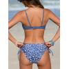 CUPSHE Women’s Bikini Sets Two Piece Swimsuit Scoop Neck Textured Bathing Suit Side Lace Up Self Tie Adjustable Straps(Slate Blue/Floral)