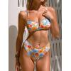 CUPSHE Women’s Bikini Sets Two Piece Swimsuit Scoop Neck V Wire Ribbed Crisscross Bathing Suits(Orange/Blue/Floral)