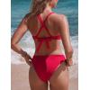 CUPSHE Women’s Bikini Sets Two Piece Swimsuit V Neck Crisscross Tie Back Mid Rise Stylish Sexy Bathing Suit(Cranberry Red)