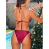 CUPSHE Women’s Bikini Sets Two Piece Swimsuit V Neck Halter Back Self Tie Low Rise Bathing Suit(Wine Red)