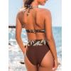 CUPSHE Women’s Bikini Sets Two Piece Swimsuit V Neck High Waisted Halter Cutout Ruching Back Hook(Brown/Beige Tropical)