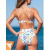 CUPSHE Women’s Bikini Sets Two Piece Swimsuit V Neck High Waisted Underwire Stitching Adjustable Straps Back Hook(White/Blue/Orange)