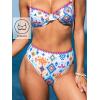 CUPSHE Women’s Bikini Sets Two Piece Swimsuit V Neck High Waisted Underwire Stitching Adjustable Straps Back Hook(White/Blue/Orange)