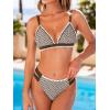 CUPSHE Women’s Bikini Sets Two Piece Swimsuit V Neck Stitching Side Cutout Back Hook Adjustable Straps(White Brown Floral)