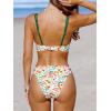 CUPSHE Women’s Bikini Sets Two Piece Swimsuit V Neck Stitching Side Cutout Back Hook Adjustable Straps(White Green Floral)