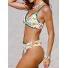 CUPSHE Women’s Bikini Sets Two Piece Swimsuit V Neck Stitching Side Cutout Back Hook Adjustable Straps(White Green Floral)