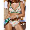 CUPSHE Women’s Bikini Sets Two Piece Swimsuit V Neck Stitching Side Cutout Back Hook Adjustable Straps(White Green Floral)