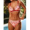CUPSHE Women’s Bikini Sets Two Piece Swimsuit V Neck Stitching Side Cutout Back Hook Adjustable Straps(White Red Floral)