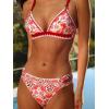CUPSHE Women’s Bikini Sets Two Piece Swimsuit V Neck Stitching Side Cutout Back Hook Adjustable Straps(White Red Floral)