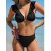 CUPSHE Women’s Bikini Sets Two Piece Swimsuit V Neck V Wire Ruffle Adjustable Straps Ruching Back Hook(Black)