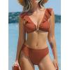 CUPSHE Women’s Bikini Sets Two Piece Swimsuit V Neck V Wire Ruffle Adjustable Straps Ruching Back Hook(Brownish Red)