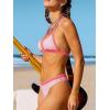 CUPSHE Women’s Bikini Sets Two Piece Swimsuits Halter V Neck Strappy Hook Shell Stitch Cheeky Swimwear(Coral Pink)