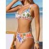 CUPSHE Women’s Bikini Sets Underwire Scoop Neck Double Straps Self Tied Crisscross Bathing Suit High Rise(White/Boho)
