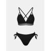 CUPSHE Women’s Bikini Sets V Neck Textured Crisscross Back Lace Trim Bathing Suit Side Drawstring Low Rise(Black)