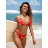 CUPSHE Women’s Bikini Sets V Neck Two Piece Swimsuit Halter Back Self Tie Cheeky Bottom Bathing Suit(Red/Yellow)