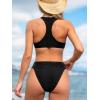 CUPSHE Women’s Bikini Sets V Neck Wide Straps Racer Back Bathing Suit Mid Rise Bottom Textured(Black)