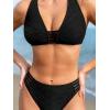 CUPSHE Women’s Bikini Sets V Neck Wide Straps Racer Back Bathing Suit Mid Rise Bottom Textured(Black)