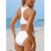 CUPSHE Women’s Bikini Sets V Neck Wide Straps Racer Back Bathing Suit Mid Rise Bottom Textured(White)