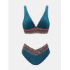 CUPSHE Women’s Bikini Sets V Neck Wide Straps Stitched Trim Bathing Suit V Cut Waist Bottom(Dark Teal)