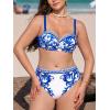 CUPSHE Women’s Bikini Sets for Women Large Bust Two Piece High Waisted Swimsuit Bandeau Top Underwire Sweetheart Neck(White/Navy Floral)