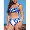 CUPSHE Women’s Bikini Sets for Women Large Bust Two Piece High Waisted Swimsuit Bandeau Top Underwire Sweetheart Neck(White/Navy Floral)
